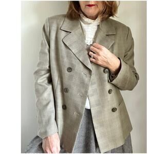 Vintage 90s Amanda Smith Plaid Blazer Neutral Tones Classic Preppy Size 12